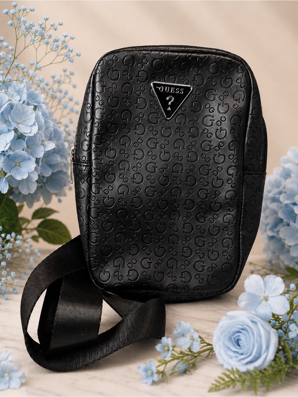 GUESS Black Embossed Men's Crossbody Belt Bag